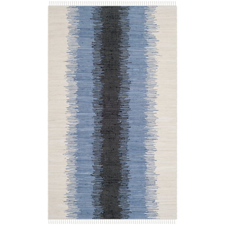 Highland Dunes Paynter Striped Handmade Flatweave Cotton Blue/Ivory